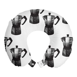 ABAKUHAUS Kaffee Reisekissen Nackenstütze, Mokapot italienische Mokka-Maschine, Schaumstoff Reiseartikel für Flugzeug und Auto, 30x30 cm, Charcoal Grau und Weiß