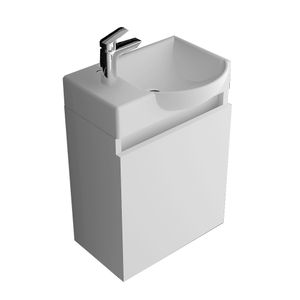 Alpenberger Lugano Badmöbel Set | Rechts Waschbecken + Rechts Unterschrank | Weiß | Keramik Handwaschbecken | Nanobeschichtung& Soft-Close | Gäste WC Lösung