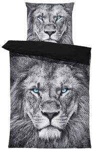 Löwen Bettwäsche 135x200 cm Löwe grau schwarz Tiere Garnitur Wende Microfaser
