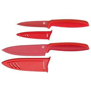 WMF Touch Messerset 2-teilig, Küchenmesser mit Schutzhülle, Spezialklingenstahl antihaftbeschichtet, scharf, Kochmesser, Gemüsemesser, rot