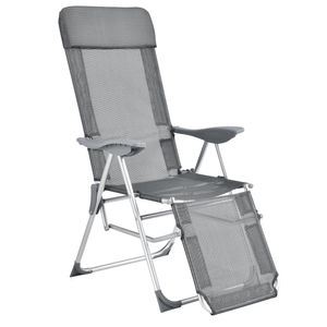 [casa.pro] Liegestuhl mit Armlehnen Kopfkissen und Fußstütze Relaxstuhl Campingliege bis 130 kg Gartenliege Sonnenliege Stuhl Grau