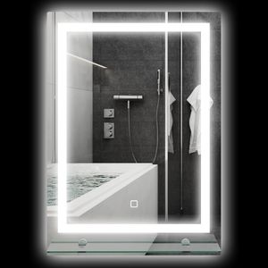 Kleankin Rechteckiger beleuchteter Spiegel, LED-Badezimmer-Wandspiegel mit integrierter Ablage, 3 Farben, einstellbare Helligkeit, Touch-Schalter, dimmbar, 50 L x 12 B x 70 H cm