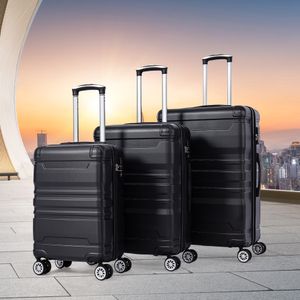 okwish Hartschalen-Handgepäck, 3-teiliges Set Reisekoffer, Koffer mit TSA-Schloss und Schwenkrollen, Trolleys, Rollkoffer, Schwarz