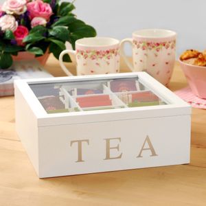 Teebox TEA, 9 Fächer, Teeaufbewahrung, MDF, 22,5 x 22,5 x 9 cm