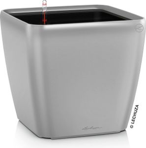 LECHUZA-Pflanzgefäß QUADRO Premium LS 28 Silber Metallic | Pflanzgefäß mit Bewässerung und Pflanzeinsatz | Metallic-Oberfläche |28 x 28 x 26 cm| 16148