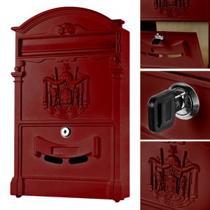 Mucola Briefkasten Antik Wandbriefkasten Nostalgie Postkasten Mailbox Letterbox Aluguss Wandmontage - Rot