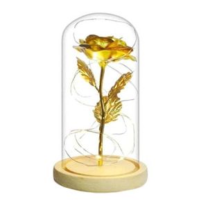 INF Glaskuppel mit LED-Schleife und goldener Rose Gold