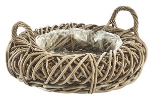 Kobolo miska na rośliny pierścień doniczka na rośliny - kształt wieńca wykonany z rattanu w kolorze szarym Kubu - 50x12/20 cm - z folią