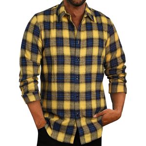 Herren Leichte Knopf Hemden Lässige Komfort Langarm Bluse Winter Streifen Langarmshirts  Gelb,Größe:Xl