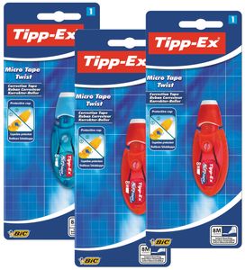 Tipp-Ex Korrekturroller Micro Tape Twist in Blau oder Rot, 8m x 5mm, 3x 1er Pack