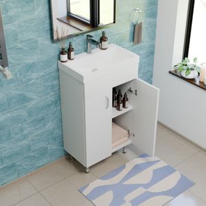 paplinskimoebel Waschbeckenunterschrank mit Füßen Weiß Hochglanz Badmöbel Waschtisch Badunterschrank Soft-Close Konglomerat 46x28x82 Einlegeboden Set