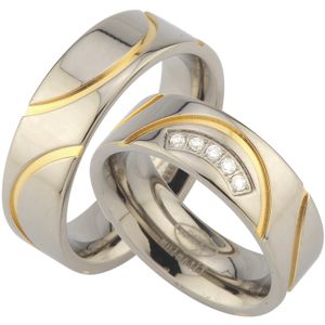 Ringe aus Titan , IP Gold Platierung , Trauringe mit Gratis Gravur Hochzeitsringe Eheringe Partnerringe Ohne Steine und 5 Steinen JT1- 5