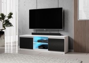 FURNIX Fernsehschrank ARENAL TV-Lowboard Schrank 120 cm mit LED Beleuchtung Weiß - Schwarz Hochglanz