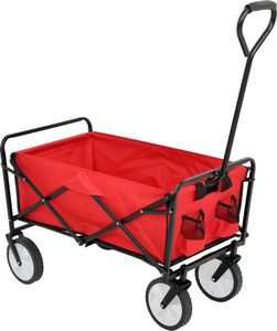 Faltbarer Bollerwagen Strandwagen mit Kunststoffrädern und 120 kg max Ladegewicht in Rot