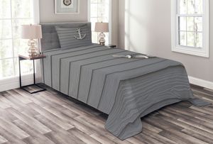 ABAKUHAUS Anker Tagesdecke Set, Antike Wand Navy Natur, Set mit Kissenbezügen Waschbar, für Einselbetten 170 x 220 cm, Grau