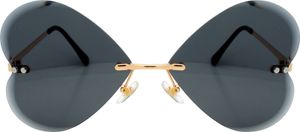 Luxus Festivalbrille Herzbrille Oversize Schwarz Gold Herzform Sonnenbrille Rahmenlos Facettenschliff Luxxada ®