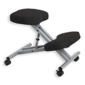 Kniestuhl Kniehocker Sitzhocker Bürohocker Gesundheitsstuhl ROBERT in schwarz/alufarben, höhenverstellbar, bequem gepolstert, rollbar