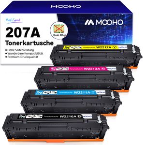 MOOHO 4-St Tonerkartusche für HP 207A 207 Toner Laserjet Pro MFP M282nw M283fdw M283fdn M255dw M255nw Drucker (kein Chip)
