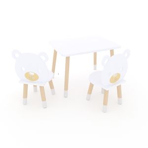 DEKORMANDA - detský stôl so stoličkami - nábytok do detskej izby - stoličky v tvare medvedíka pre malých milovníkov zvieratiek - biely detský stolík