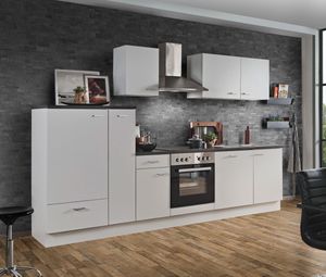 Küchenblock mit Glaskeramikkochfeld und Geschirrspüler White Classic 300 cm in weiß matt