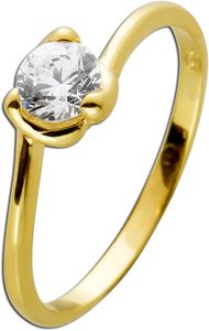 Solitär Ring Gelbgold 375 1 Zirkonia geschwungene Krappenfassung 19