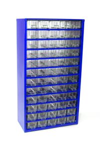 MARS Kleinteilemagazin mit 60 kleinen Schubfächern Metallgehäuse | HxBxT 55,1x30,6x15,5cm | Blau