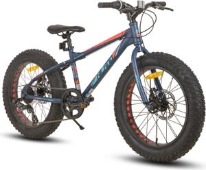 HILAND 20 Zoll Kinderfahrrad mit 4.0 Fat Tire, Shimano 7-Gang, Geeignet für Strand, Schnee, Kinder Mountainbike Jungen Mädchen, Blau