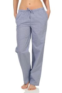 Elegante Damen Schlafanzughose lang Baumwolle Pyjamahose Pants kariert , Farbe:hellblau, Größe:48/50