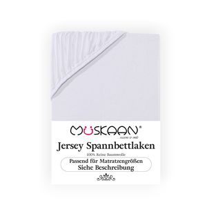 Müskaan Jersey Spannbettlaken 120x200 - 130x200 cm weiß bis 22cm Matratzenhöhe Gummizug Bettlaken 100% Baumwolle