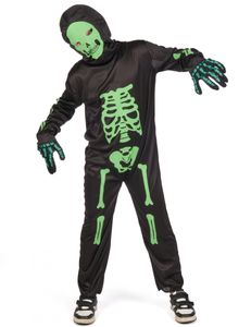 Schauriges Skelett Halloween-Kinderkostüm schwarz-grün