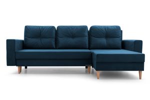 Ecksofa mit Schlaffunktion und Bettkasten - Ottomane links als auch rechts montierbar | Couch für Wohnzimmer, Schlafsofa Sofagarnitur Sofa Eckcouch L-Form Wohnlandschaft - 232.137x84 cm - CARL Dunkelblau (Manila 25)