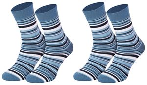 Tobeni 2 Paar Kinder Stoppersocken ABS Socken - Anti Rutschsocken mit Noppen aus Baumwolle, Farbe:Jeans - Ringel, Grösse:31-34
