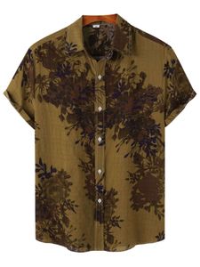 Männer Kurzarm Hemden Retro Casual T-Shirt Revershemd Loose Lässig Bedrucktes Hemd Gelb,Größe 3XL
