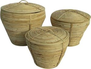 Korb-Set DKD Home Decor mit Deckel natürlich Rattan Tropical (3 Stücke) (35 x 35 x 30 cm)