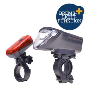 Filmer Premium 49026 LED Beleuchtungs-Set 70 Lux mit Akku im Vorderlicht und Rücklicht mit Bremslichtfunktion