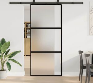 vidaXL Drzwi przesuwne z okuciem 90x205 cm szkło hartowane i aluminium vidaXL Drzwi przesuwne z okuciem 90x205 cm szkło hartowane i aluminium