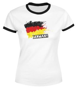 Damen WM-Shirt Deutschland Fußball EM 2021 Fußballeuropameisterschaft Deutschlandshirt Deutschlandflagge Retro Moonworks® weiß-schwarz L