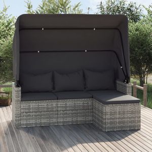 Möbel 3-Sitzer-Gartensofa mit Dach und Fußhocker Grau Poly Rattan - Terrassen-Sofa 362335