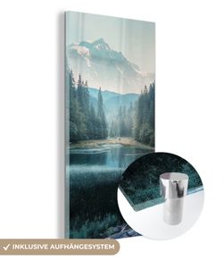 MuchoWow® Glasbilder - Bilder auf Wandbild - Foto auf Glas Wald - Gras - Berge - Bäume - Natur 20x40 cm Wanddekoration aus Glas - Acrylglasbild - Acrylbilder