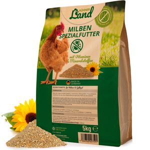 HÜHNER Land Milben-Spezial Hühnerfutter mit Vitaminen & Mineralstoffen 5kg - Ohne Farbstoffe & Zuckerzusätze, Premium Körner- und Saatmischung, Abwechslung Hühner Alleinfutter