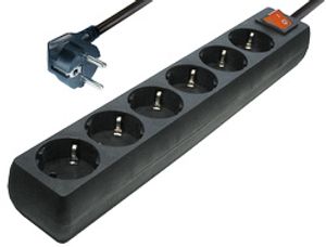 Transmedia 6-fach Steckdosen-Leiste; Schutzkontakt mit Schalter,  beleuchtet 1,4 m, schwarz, NV 3