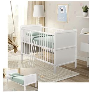 Baby-Delux Babybett Kinderbett Max 2in1 weiß 60x120 Kiefermassivholz, Komfort Matratze, Lattenrost, Beißschienen zum Schutz