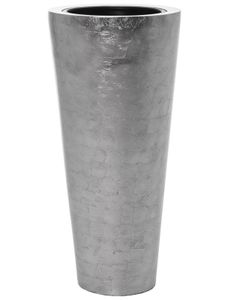 Pflanzkübel Blumenkübel Fiberglas Rondo Classico", Silber Hochglanz - 38x80 cm"