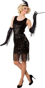 Damen Kostüm Fransen Kleid 20er schwarz Karneval Fasching Gr. L/XL