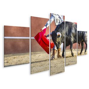 Bild auf Leinwand Bekämpfung Der Stier Bild Aus Spanien Black Stier  Wandbild Leinwandbild Wand Bilder Poster 170x80cm 5-teilig