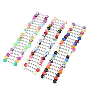 60 Stück gemischte Farben Kugel Barbell Bar Nippel Zunge Ring Körper Piercing Schmuck