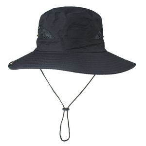 Fisherman Hat Mesh Holes Wide Brim Sun Cap Atmungsaktiver Wander-Boonie-Hut Verstellbare Outdoor-Sonnenschutzkappe Ausrüstung