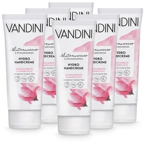 VANDINI Hydro Handcreme Damen mit Magnolienblüte & Mandelmilch - Hand Creme für normale bis trockene Haut 6x 75 ml