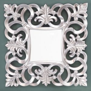 cagü: Romantischer Wandspiegel FLORENCE Silber Antik in Barock-Design Quadrat 75cm x 75cm