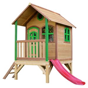 AXI Spielhaus Tom mit roter Rutsche | Stelzenhaus in Braun & Grün aus  Holz für Kinder | Spielturm für den Garten